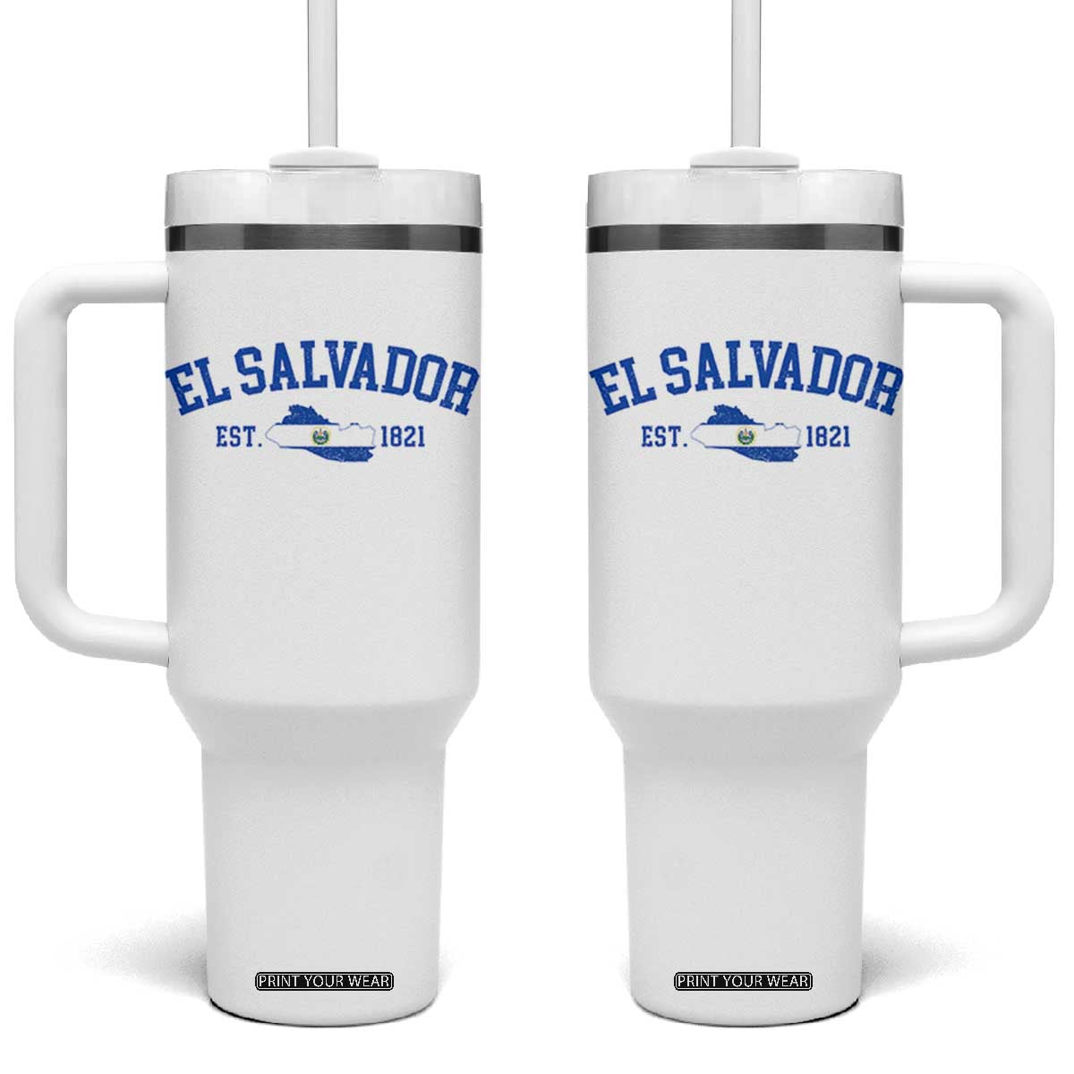 Vintage El Salvador Map Tumbler With Handle Salvadoran Independence Day Jersey Letters TS10 One Size: 40 oz White Print Your Wear
