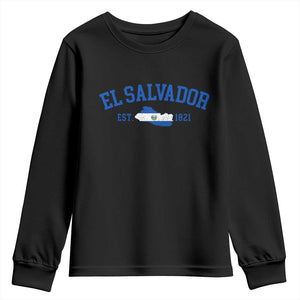 Vintage El Salvador Map Youth Sweatshirt Salvadoran Independence Day Jersey Letters TS10 Black Print Your Wear