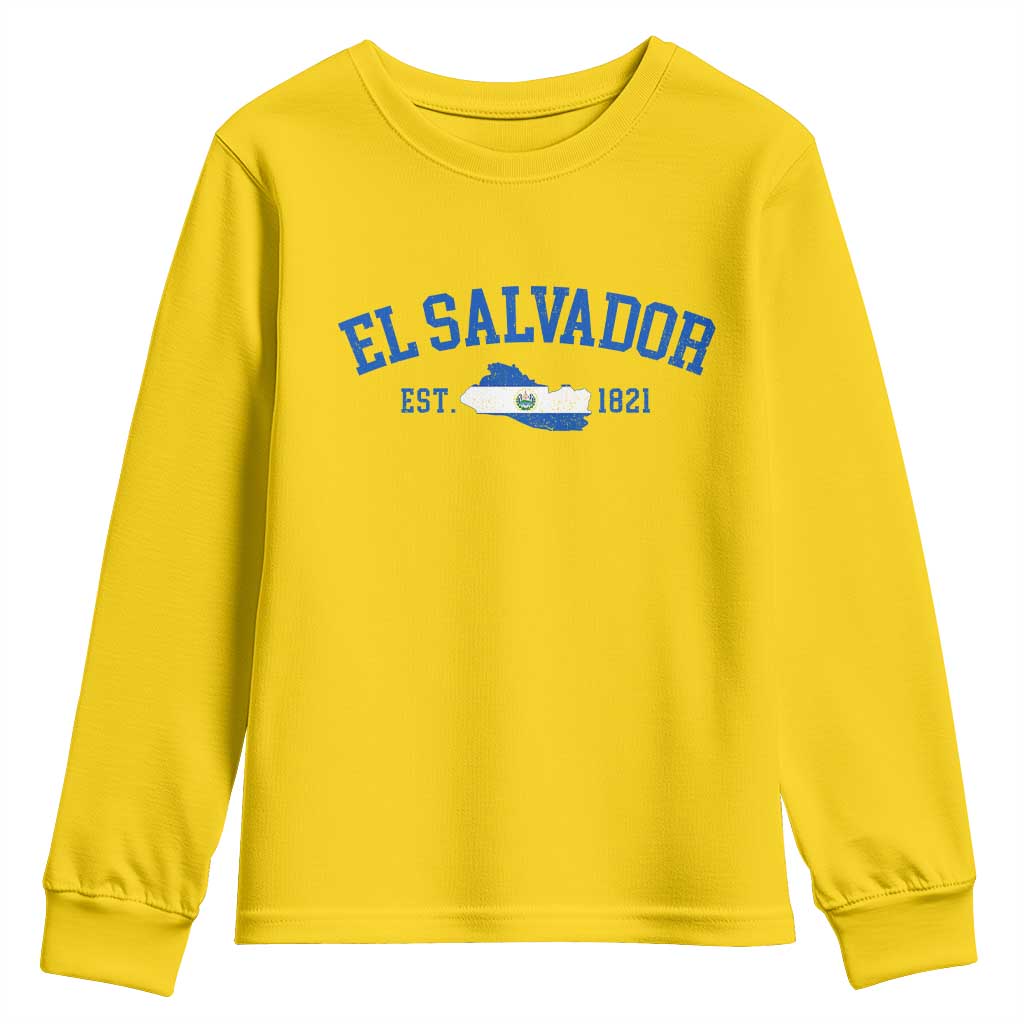 Vintage El Salvador Map Youth Sweatshirt Salvadoran Independence Day Jersey Letters TS10 Daisy Print Your Wear