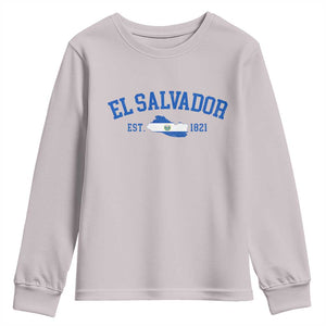 Vintage El Salvador Map Youth Sweatshirt Salvadoran Independence Day Jersey Letters TS10 Ice Gray Print Your Wear