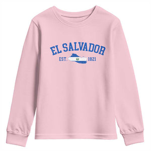 Vintage El Salvador Map Youth Sweatshirt Salvadoran Independence Day Jersey Letters TS10 Light Pink Print Your Wear