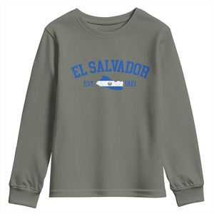 Vintage El Salvador Map Youth Sweatshirt Salvadoran Independence Day Jersey Letters TS10 Military Green Print Your Wear