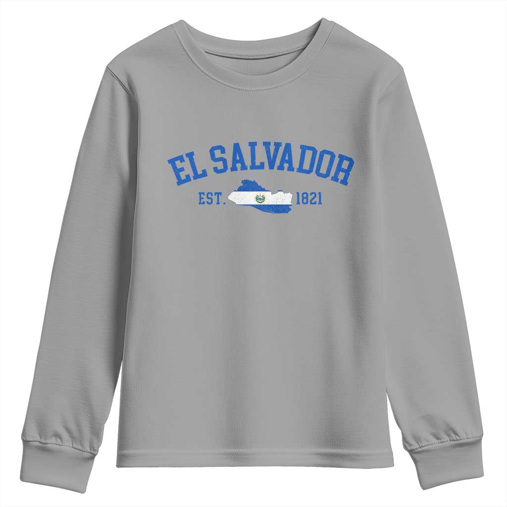 Vintage El Salvador Map Youth Sweatshirt Salvadoran Independence Day Jersey Letters TS10 Sport Gray Print Your Wear