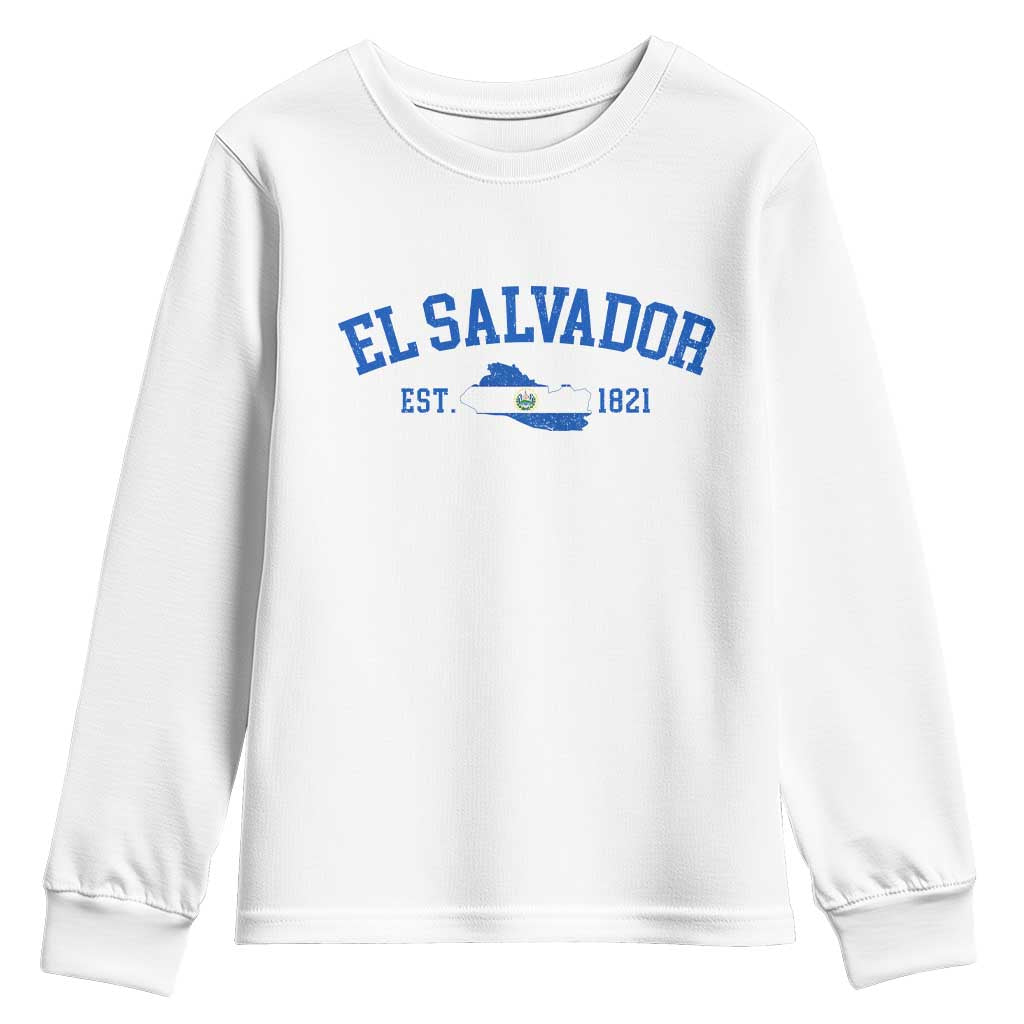Vintage El Salvador Map Youth Sweatshirt Salvadoran Independence Day Jersey Letters TS10 White Print Your Wear