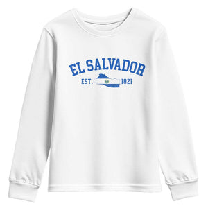 Vintage El Salvador Map Youth Sweatshirt Salvadoran Independence Day Jersey Letters TS10 White Print Your Wear