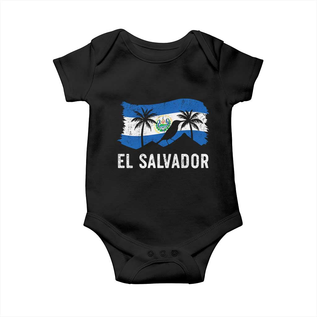 El Salvador Flag Baby Onesie Salvadoran Pride Torogoz Bird Palm Tree Volcano TS10 Black Print Your Wear