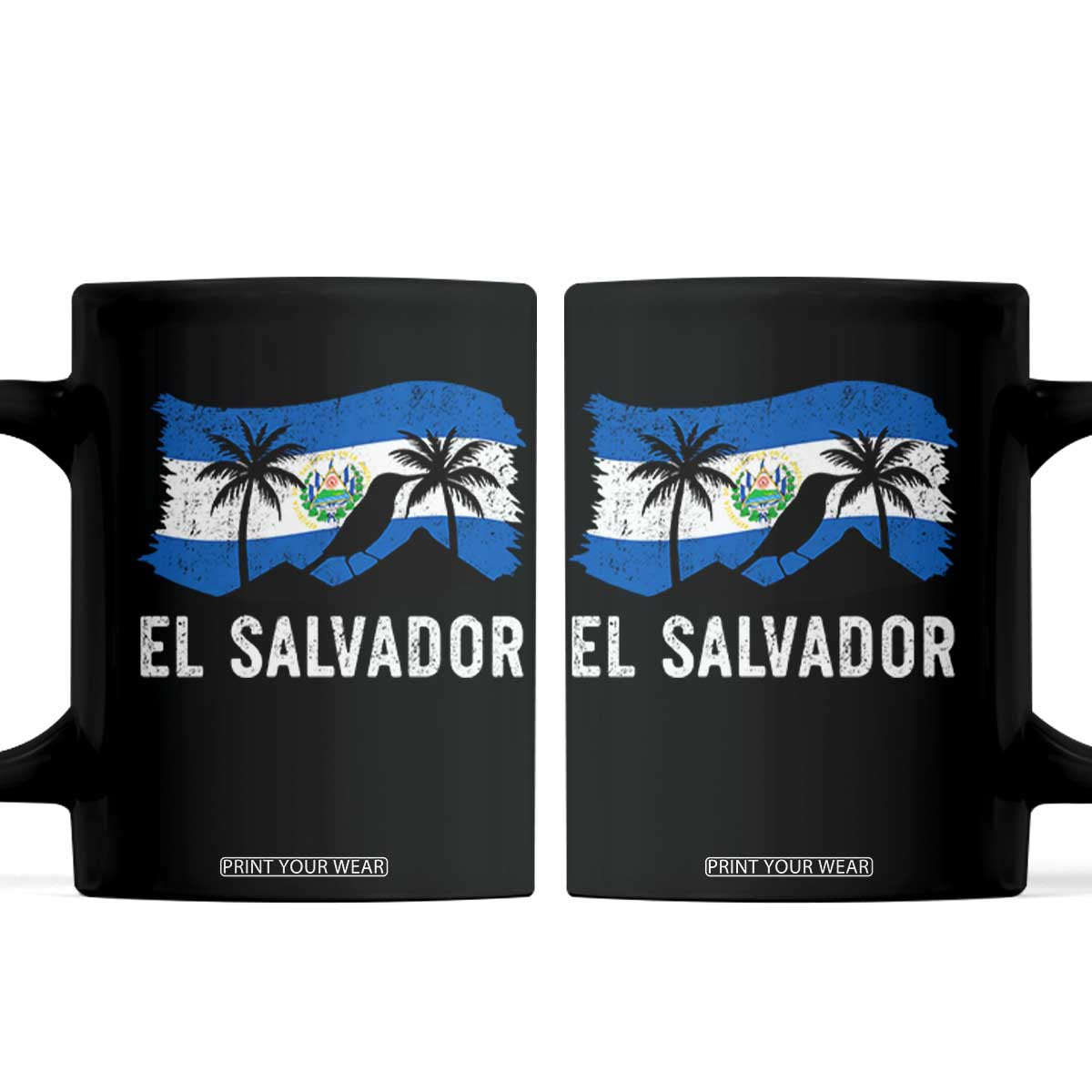 El Salvador Flag Coffee Mug Salvadoran Pride Torogoz Bird Palm Tree Volcano TS10 Black Print Your Wear