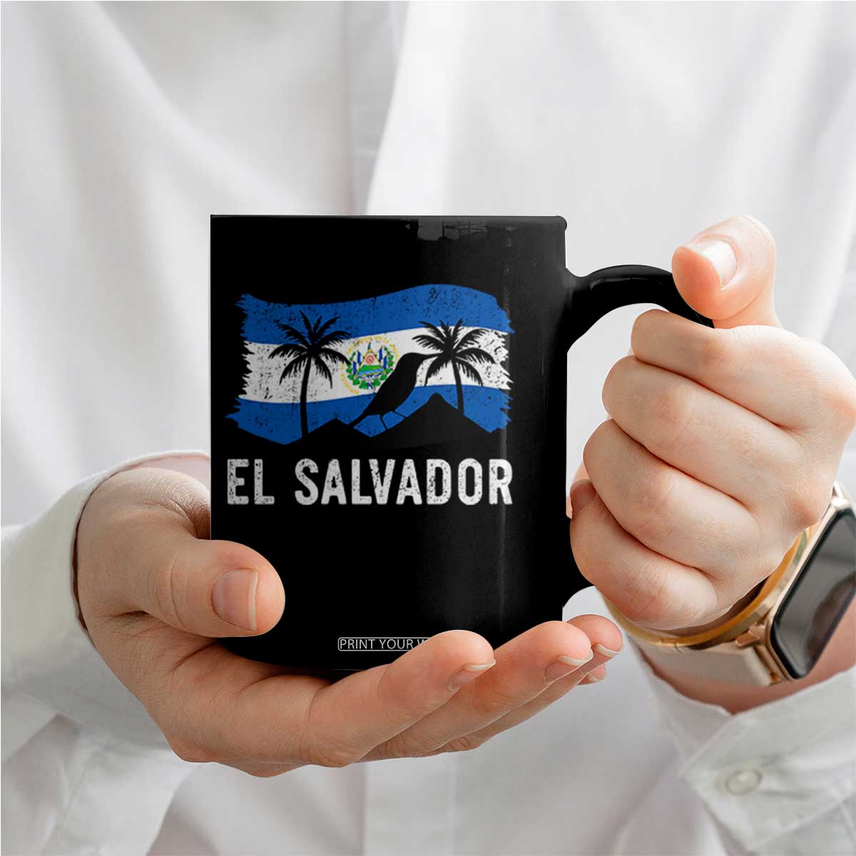 El Salvador Flag Coffee Mug Salvadoran Pride Torogoz Bird Palm Tree Volcano TS10 Print Your Wear
