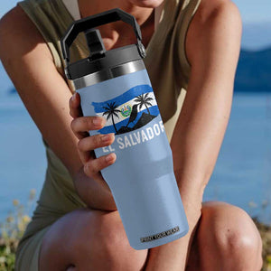 El Salvador Flag Flip Straw Tumbler Salvadoran Pride Torogoz Bird Palm Tree Volcano TS10 One Size: 30 oz Light Blue Print Your Wear