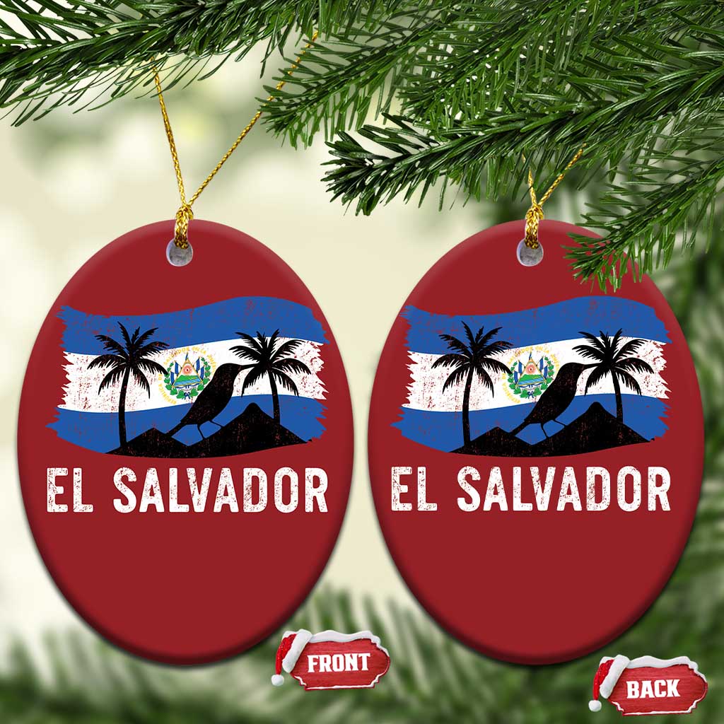 El Salvador Flag Christmas Ornament Salvadoran Pride Torogoz Bird Palm Tree Volcano TS10 Oval Red Print Your Wear