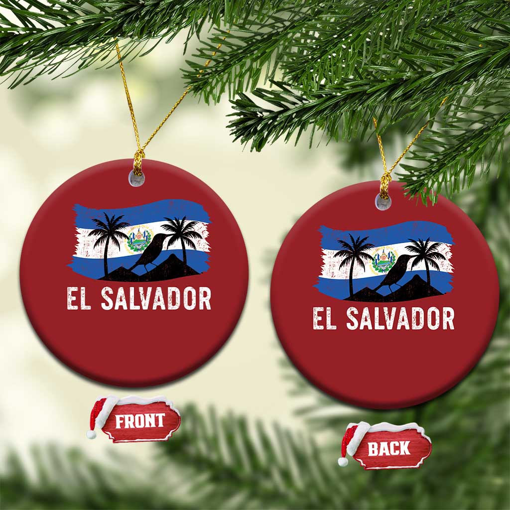 El Salvador Flag Christmas Ornament Salvadoran Pride Torogoz Bird Palm Tree Volcano TS10 Circle Red Print Your Wear