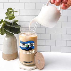 El Salvador Flag Glass Can Salvadoran Pride Torogoz Bird Palm Tree Volcano TS10 Print Your Wear