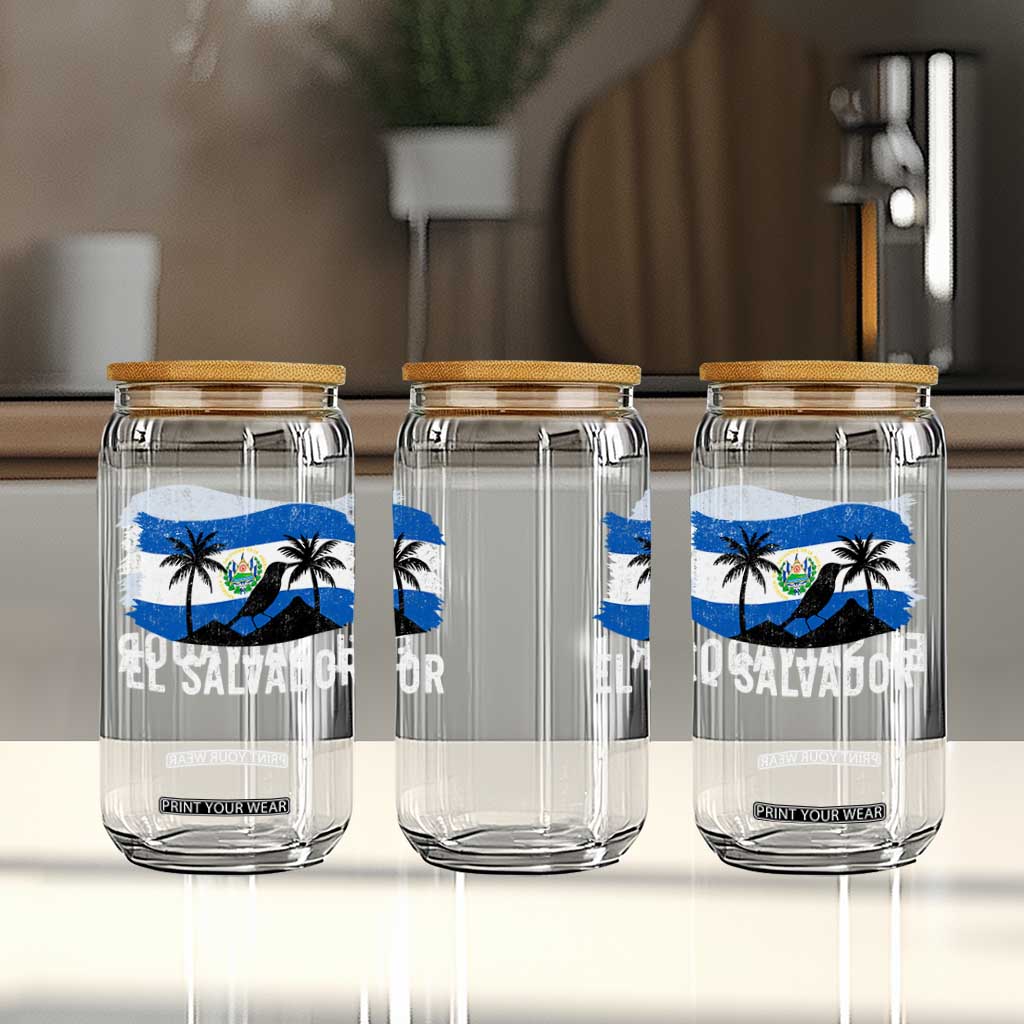 El Salvador Flag Glass Can Salvadoran Pride Torogoz Bird Palm Tree Volcano TS10 Print Your Wear