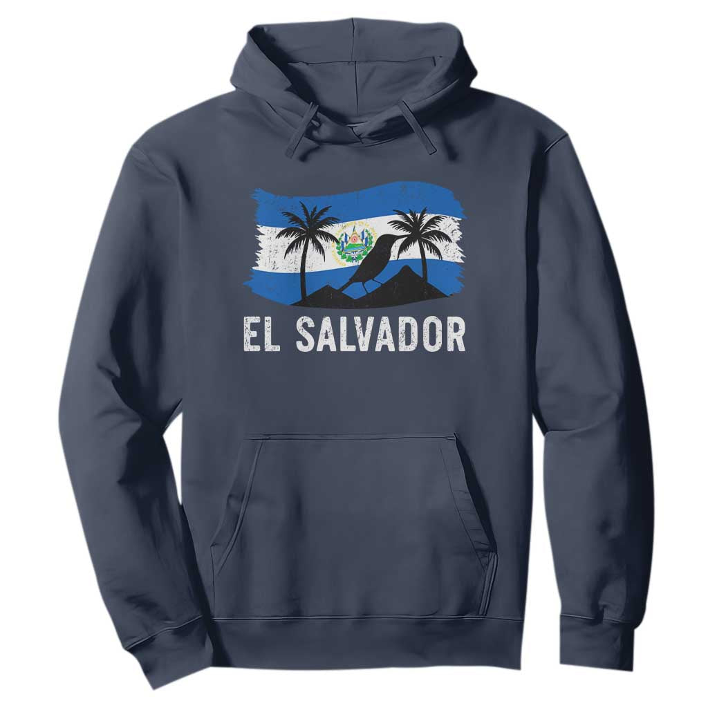 El Salvador Flag Hoodie Salvadoran Pride Torogoz Bird Palm Tree Volcano TS10 Navy Print Your Wear