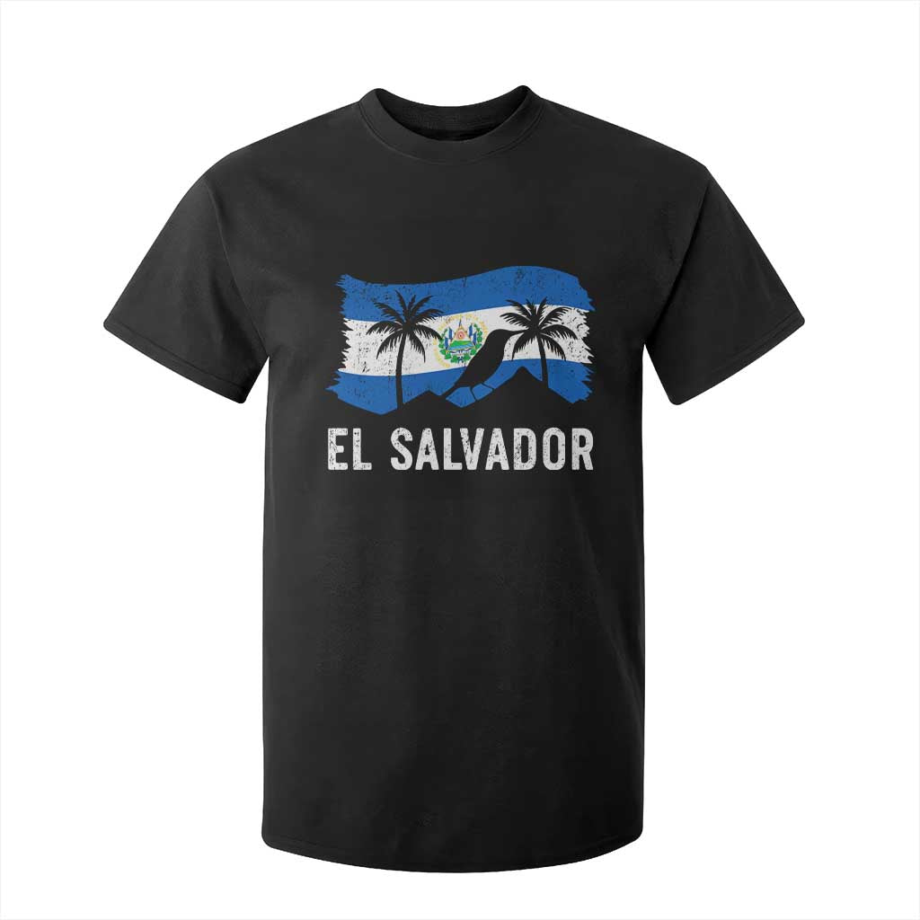 El Salvador Flag T Shirt For Kid Salvadoran Pride Torogoz Bird Palm Tree Volcano TS10 Black Print Your Wear