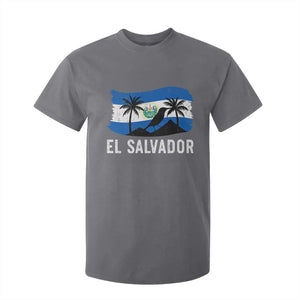 El Salvador Flag T Shirt For Kid Salvadoran Pride Torogoz Bird Palm Tree Volcano TS10 Charcoal Print Your Wear