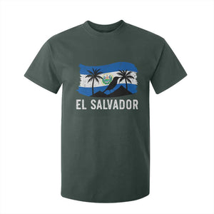 El Salvador Flag T Shirt For Kid Salvadoran Pride Torogoz Bird Palm Tree Volcano TS10 Dark Forest Green Print Your Wear