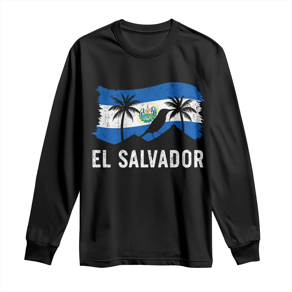 El Salvador Flag Long Sleeve Shirt Salvadoran Pride Torogoz Bird Palm Tree Volcano TS10 Black Print Your Wear