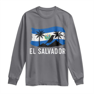 El Salvador Flag Long Sleeve Shirt Salvadoran Pride Torogoz Bird Palm Tree Volcano TS10 Charcoal Print Your Wear