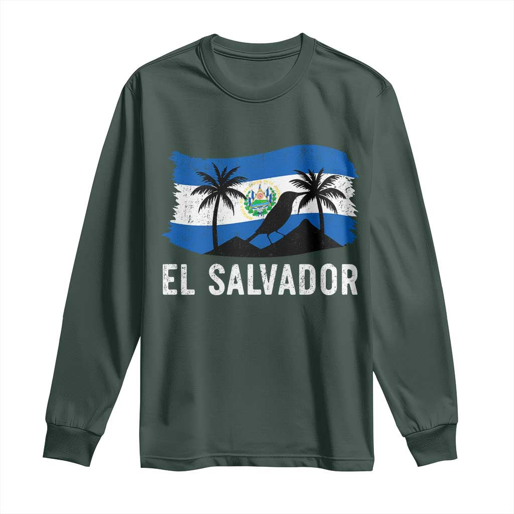 El Salvador Flag Long Sleeve Shirt Salvadoran Pride Torogoz Bird Palm Tree Volcano TS10 Dark Forest Green Print Your Wear