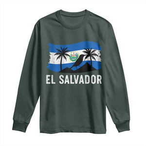 El Salvador Flag Long Sleeve Shirt Salvadoran Pride Torogoz Bird Palm Tree Volcano TS10 Dark Forest Green Print Your Wear