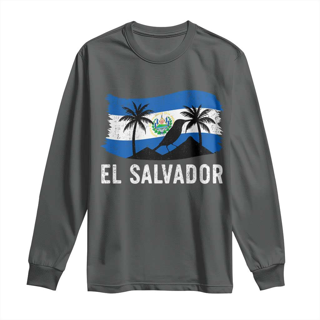 El Salvador Flag Long Sleeve Shirt Salvadoran Pride Torogoz Bird Palm Tree Volcano TS10 Dark Heather Print Your Wear