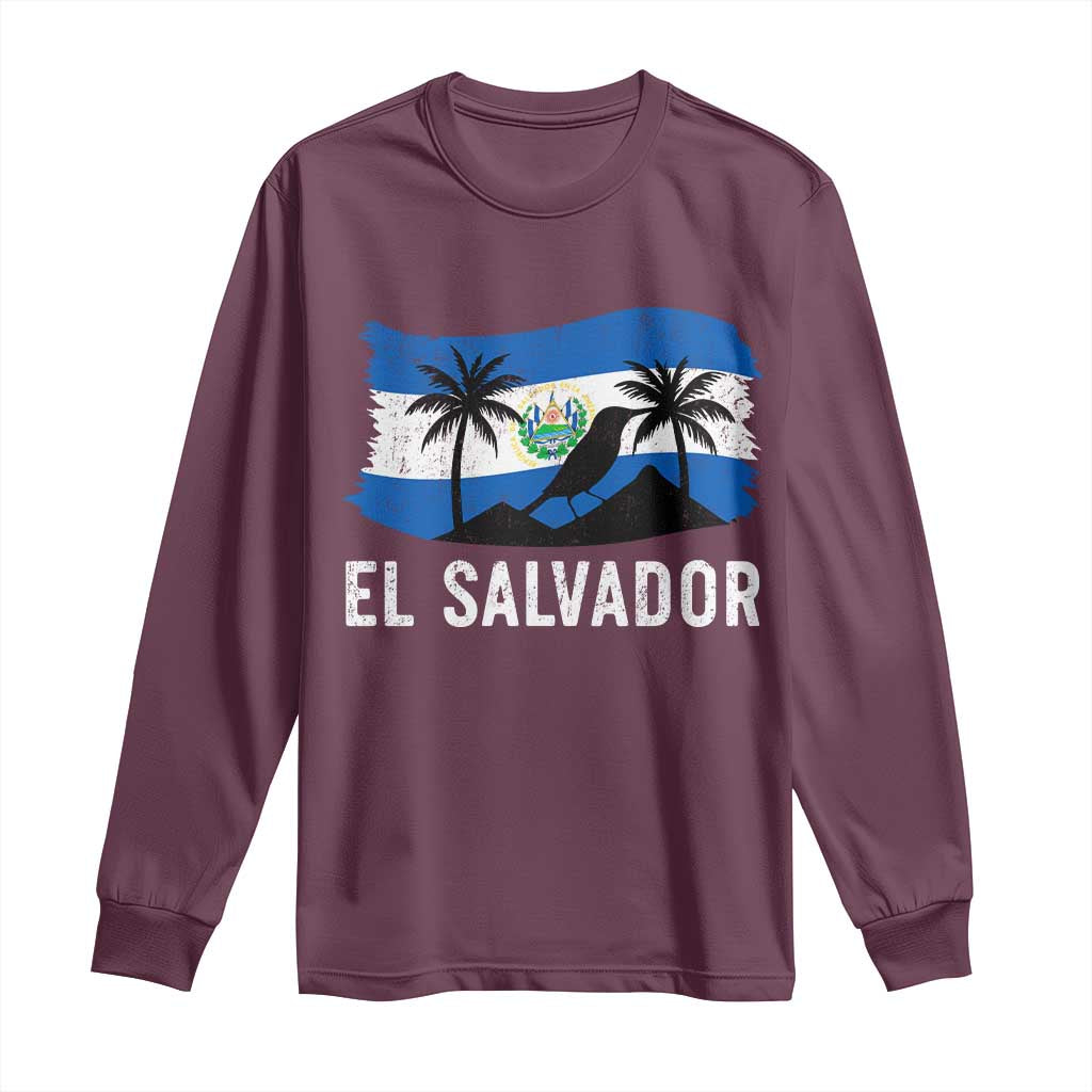 El Salvador Flag Long Sleeve Shirt Salvadoran Pride Torogoz Bird Palm Tree Volcano TS10 Maroon Print Your Wear