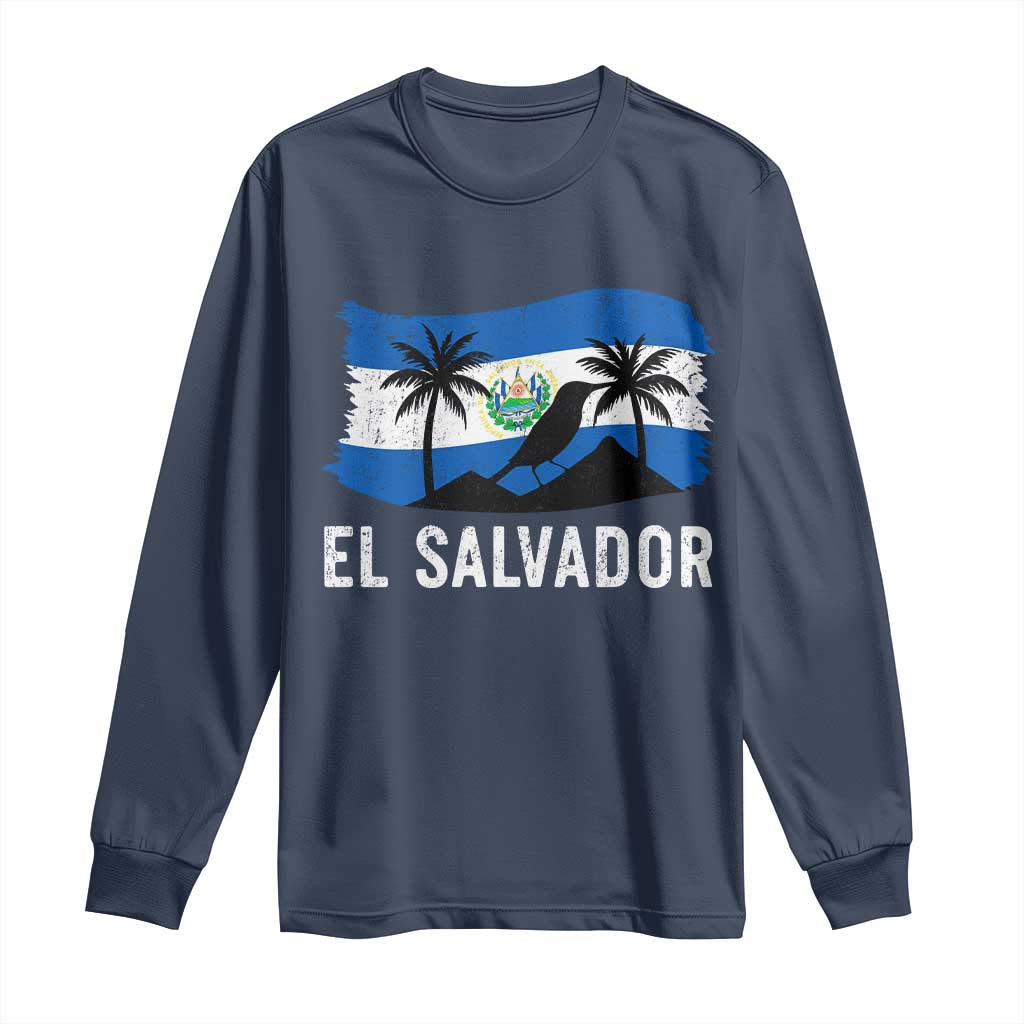 El Salvador Flag Long Sleeve Shirt Salvadoran Pride Torogoz Bird Palm Tree Volcano TS10 Navy Print Your Wear