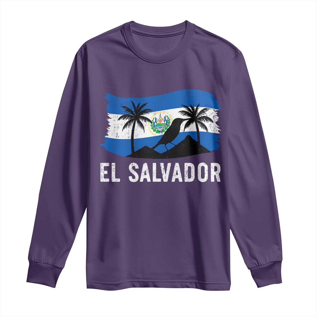 El Salvador Flag Long Sleeve Shirt Salvadoran Pride Torogoz Bird Palm Tree Volcano TS10 Purple Print Your Wear