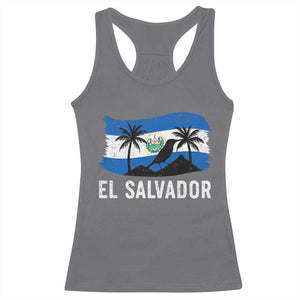 El Salvador Flag Racerback Tank Top Salvadoran Pride Torogoz Bird Palm Tree Volcano TS10 Charcoal Print Your Wear