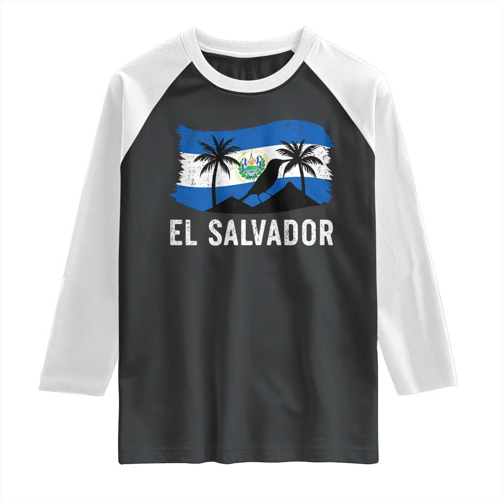 El Salvador Flag Raglan Shirt Salvadoran Pride Torogoz Bird Palm Tree Volcano TS10 Black White Print Your Wear