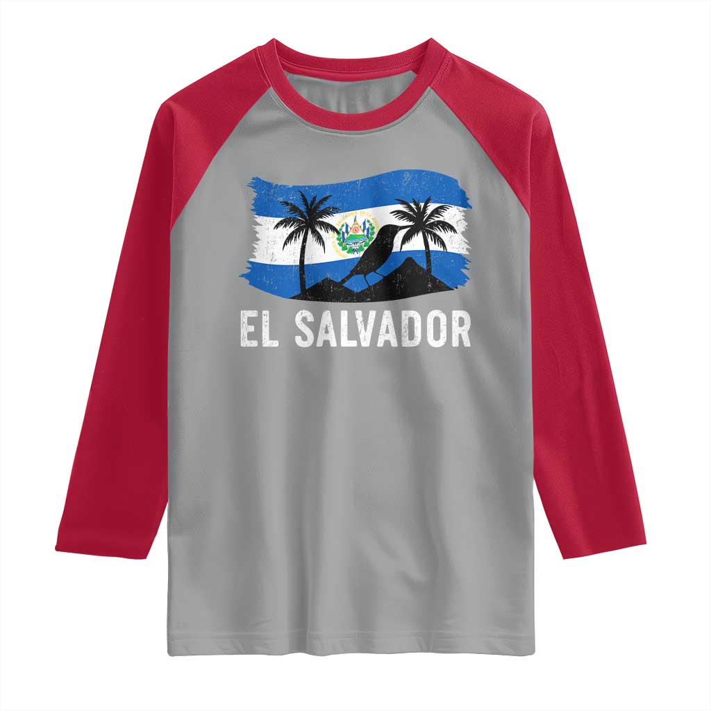 El Salvador Flag Raglan Shirt Salvadoran Pride Torogoz Bird Palm Tree Volcano TS10 Sport Gray Red Print Your Wear