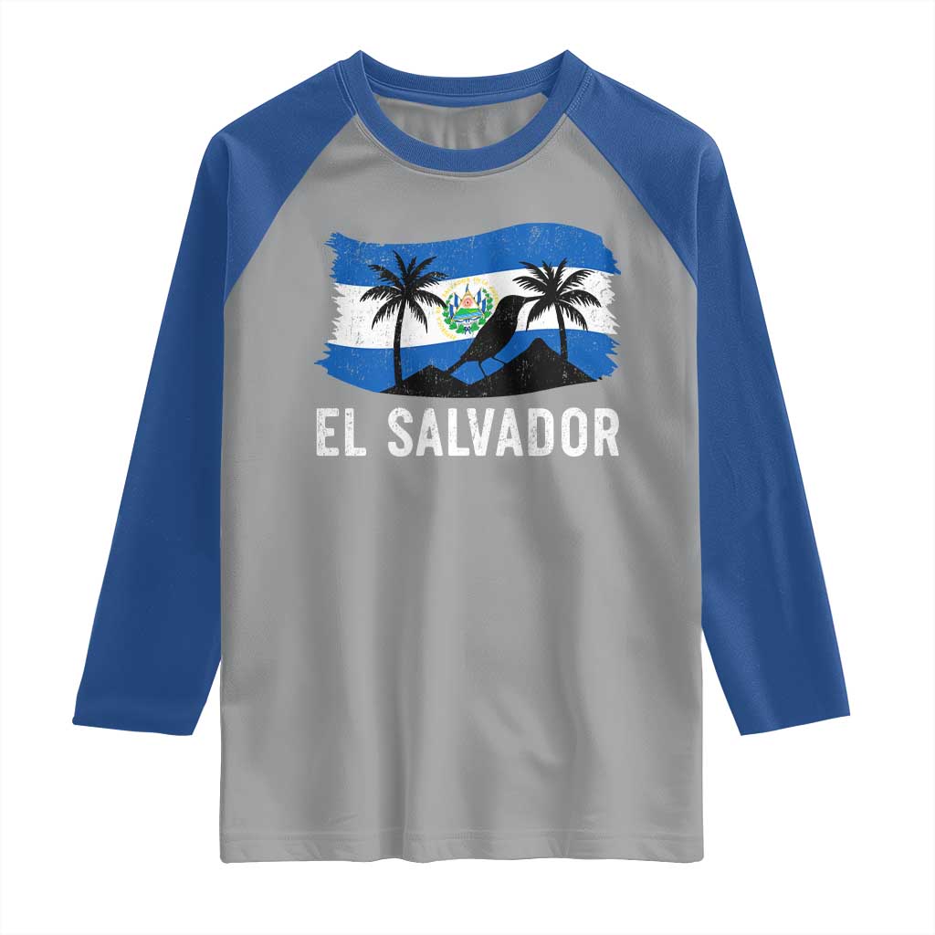 El Salvador Flag Raglan Shirt Salvadoran Pride Torogoz Bird Palm Tree Volcano TS10 Sport Gray Royal Print Your Wear