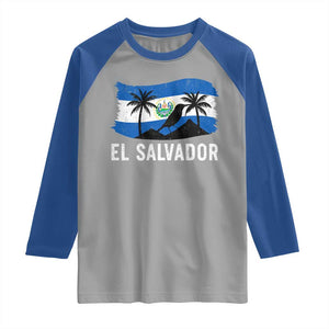 El Salvador Flag Raglan Shirt Salvadoran Pride Torogoz Bird Palm Tree Volcano TS10 Sport Gray Royal Print Your Wear