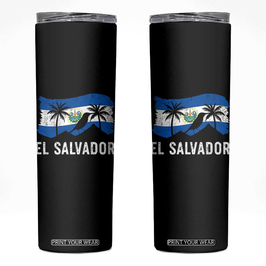 El Salvador Flag Skinny Tumbler Salvadoran Pride Torogoz Bird Palm Tree Volcano TS10 Black Print Your Wear