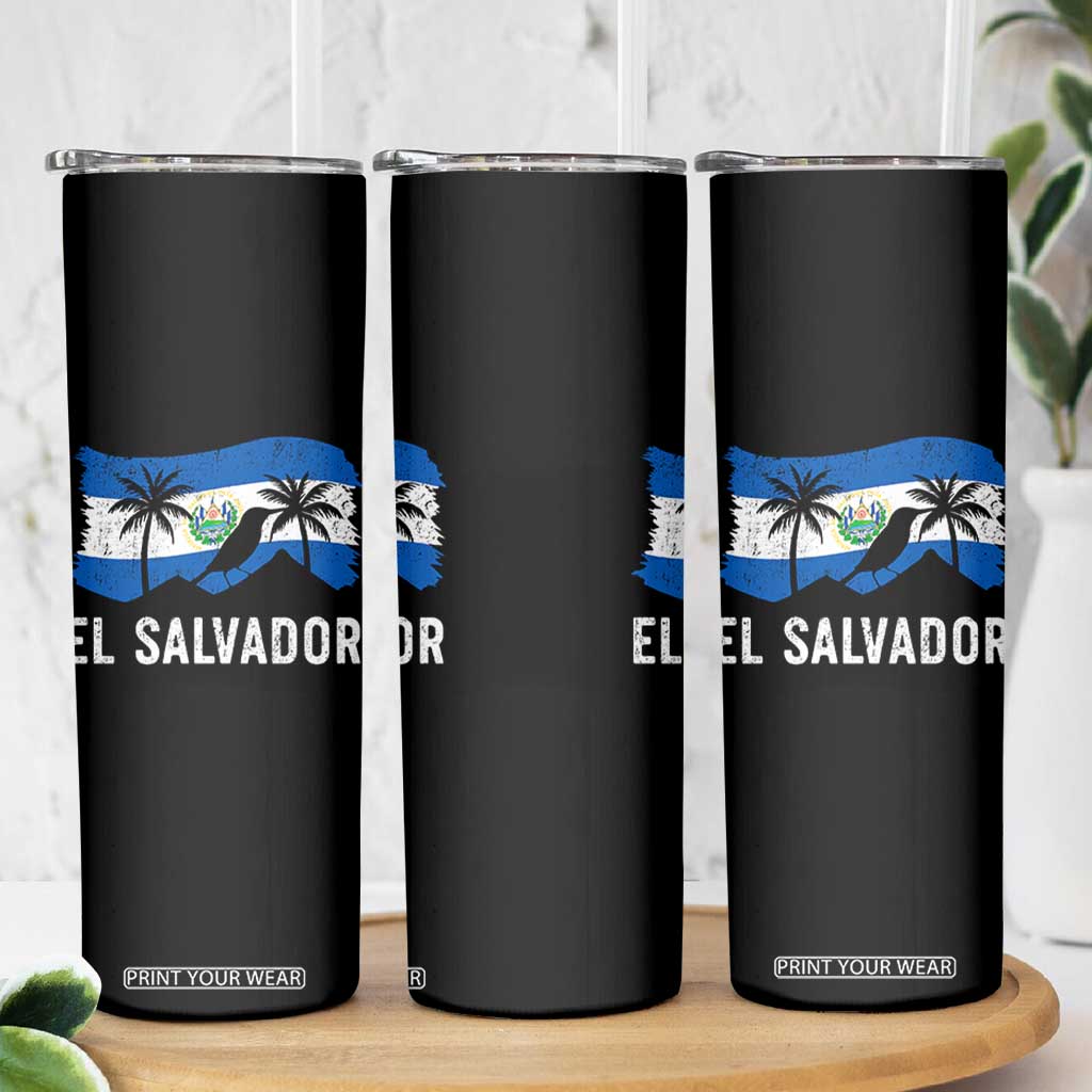 El Salvador Flag Skinny Tumbler Salvadoran Pride Torogoz Bird Palm Tree Volcano TS10 Print Your Wear
