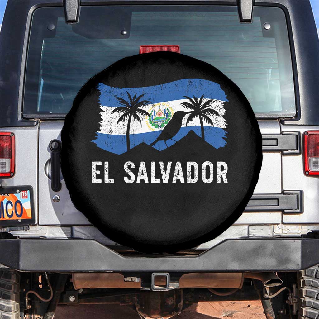 El Salvador Flag Spare Tire Cover Salvadoran Pride Torogoz Bird Palm Tree Volcano TS10 No hole Black Print Your Wear