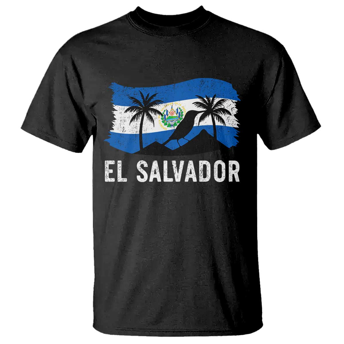 El Salvador Flag T Shirt Salvadoran Pride Torogoz Bird Palm Tree Volcano TS10 Black Print Your Wear