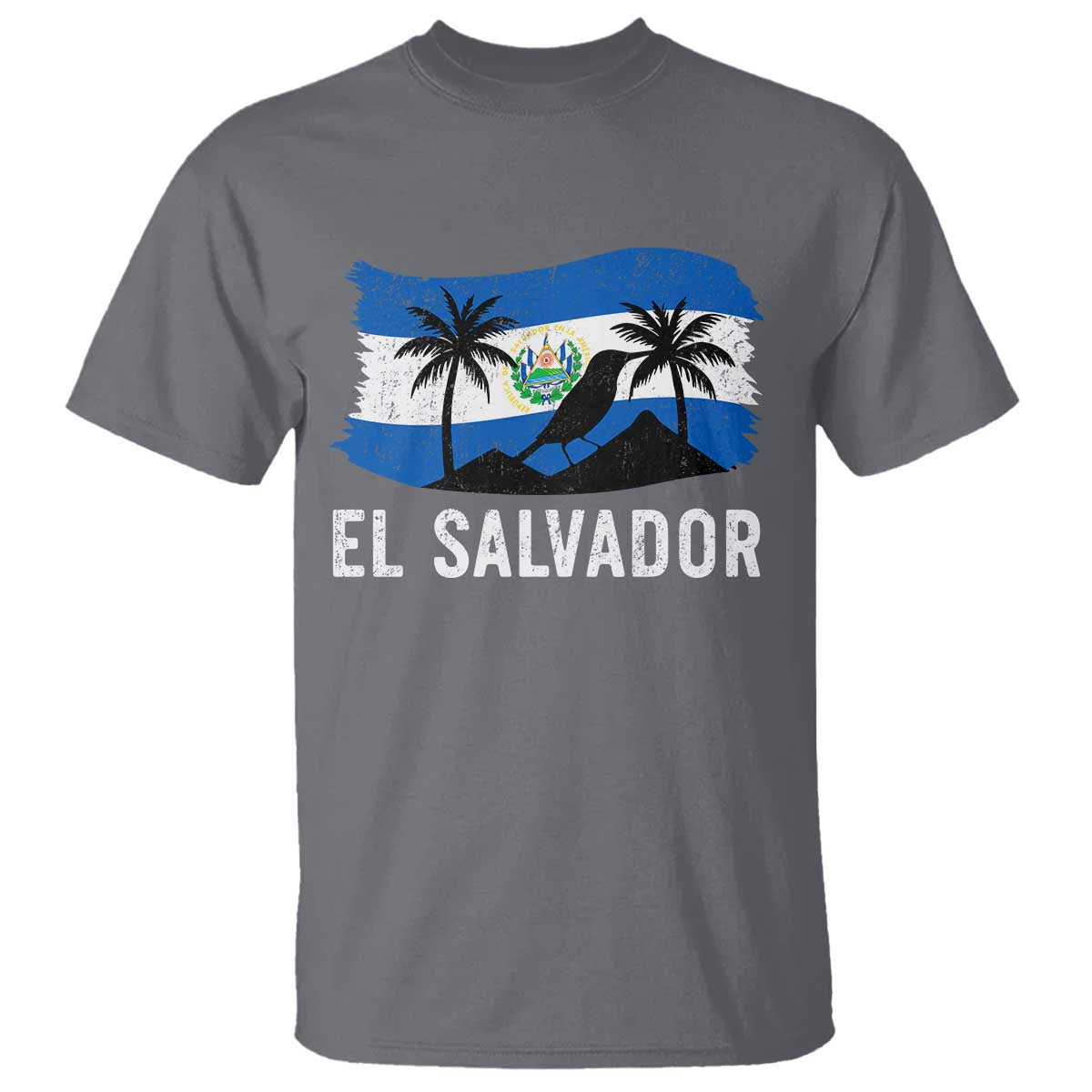 El Salvador Flag T Shirt Salvadoran Pride Torogoz Bird Palm Tree Volcano TS10 Charcoal Print Your Wear