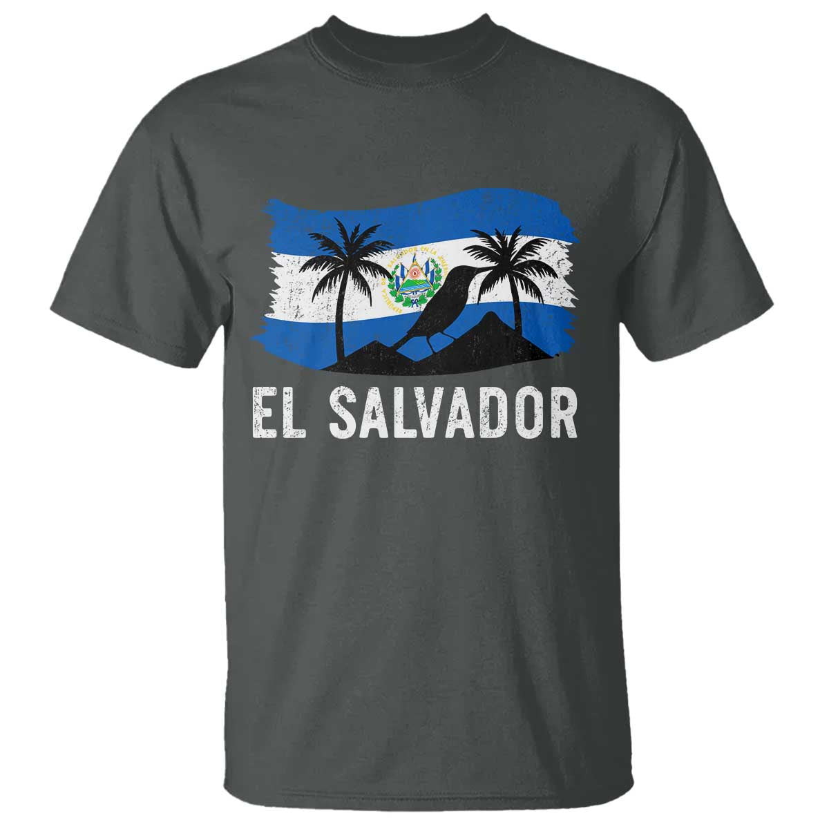 El Salvador Flag T Shirt Salvadoran Pride Torogoz Bird Palm Tree Volcano TS10 Dark Heather Print Your Wear