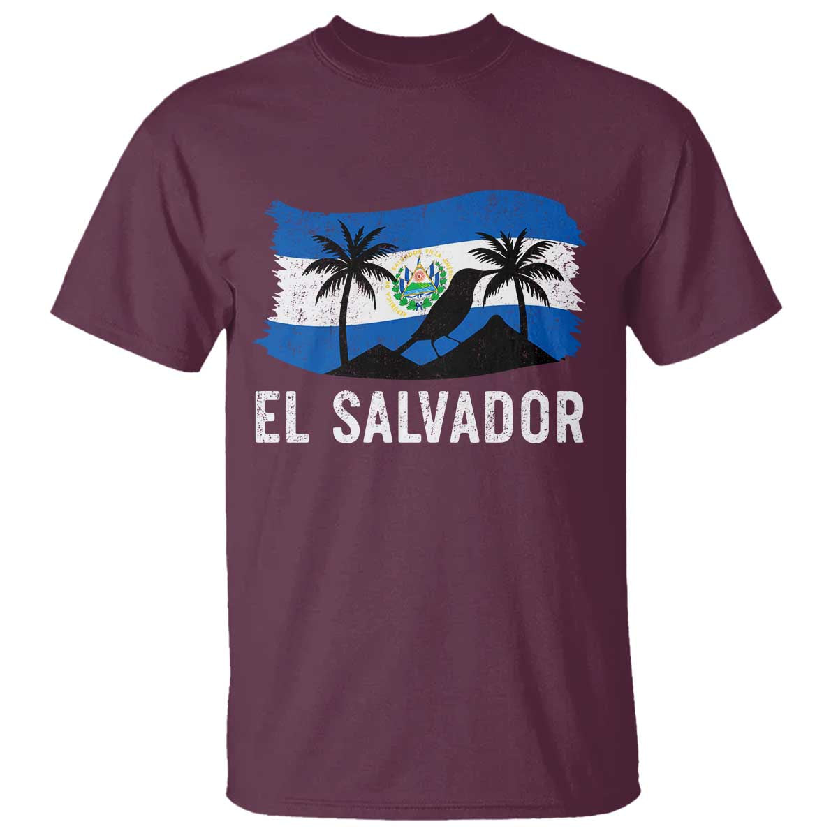 El Salvador Flag T Shirt Salvadoran Pride Torogoz Bird Palm Tree Volcano TS10 Maroon Print Your Wear