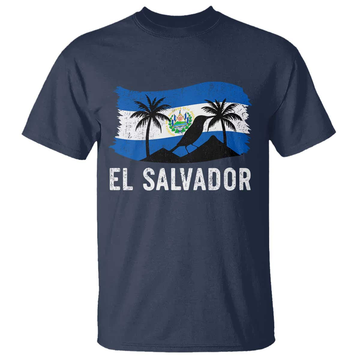El Salvador Flag T Shirt Salvadoran Pride Torogoz Bird Palm Tree Volcano TS10 Navy Print Your Wear