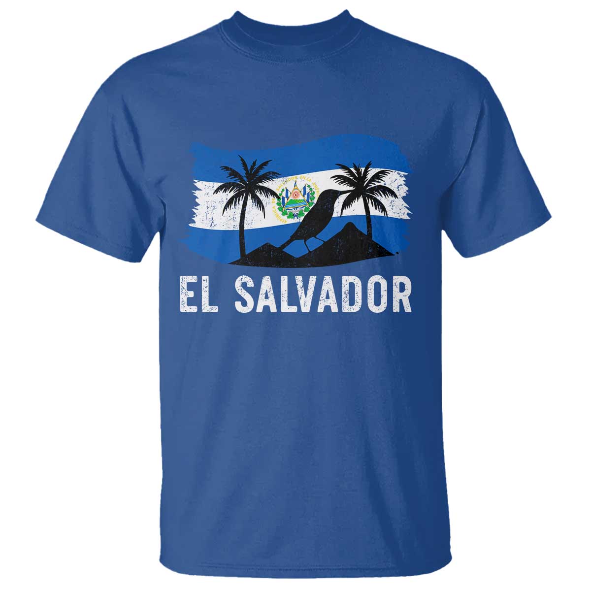El Salvador Flag T Shirt Salvadoran Pride Torogoz Bird Palm Tree Volcano TS10 Royal Blue Print Your Wear
