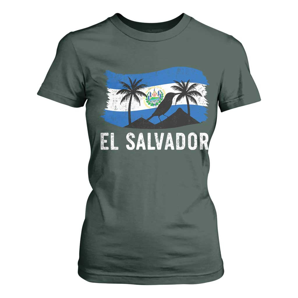 El Salvador Flag T Shirt For Women Salvadoran Pride Torogoz Bird Palm Tree Volcano TS10 Dark Forest Green Print Your Wear