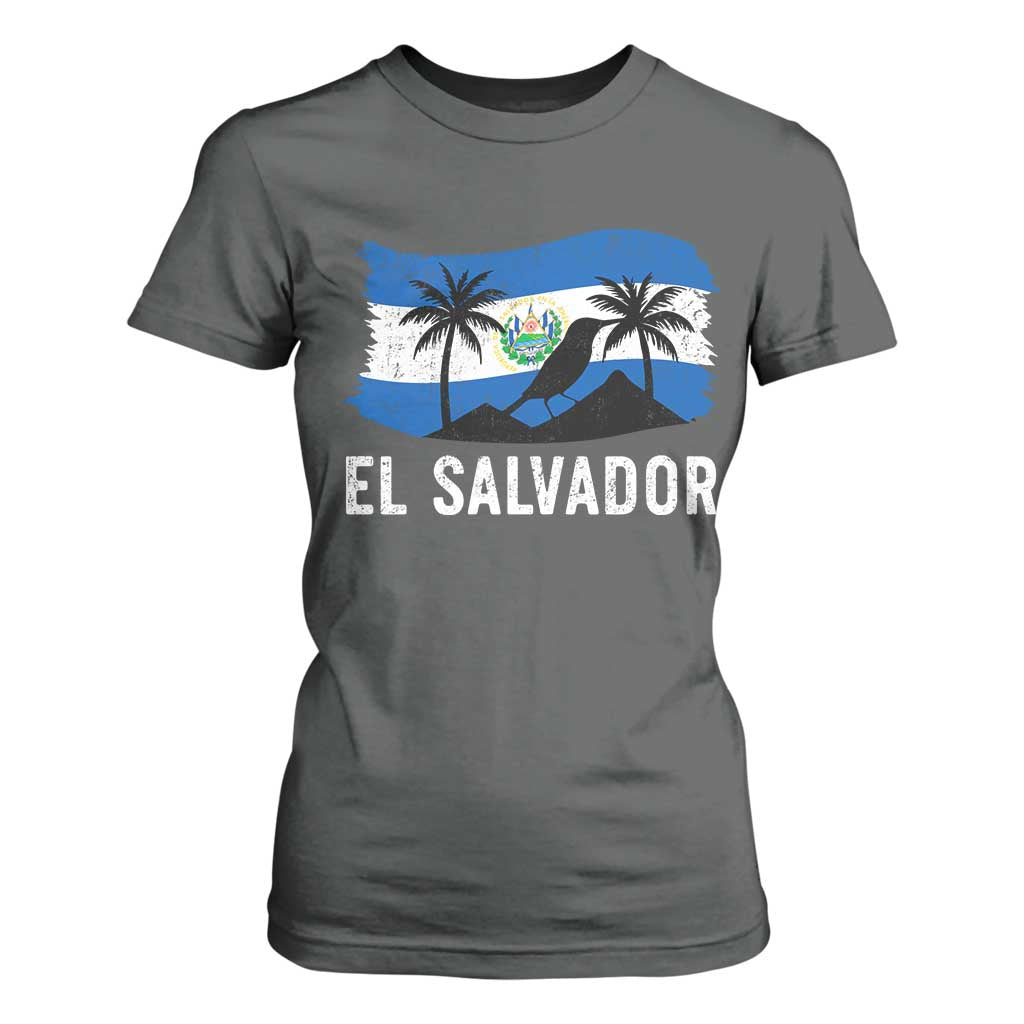 El Salvador Flag T Shirt For Women Salvadoran Pride Torogoz Bird Palm Tree Volcano TS10 Dark Heather Print Your Wear