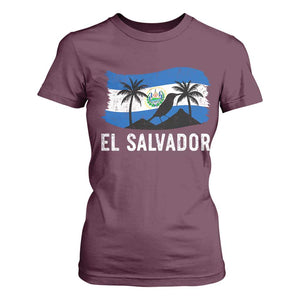 El Salvador Flag T Shirt For Women Salvadoran Pride Torogoz Bird Palm Tree Volcano TS10 Maroon Print Your Wear