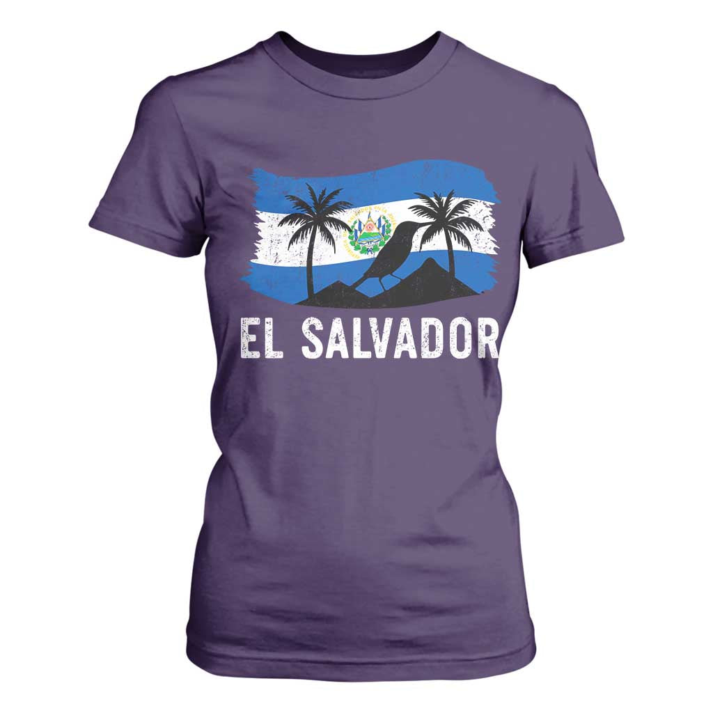 El Salvador Flag T Shirt For Women Salvadoran Pride Torogoz Bird Palm Tree Volcano TS10 Purple Print Your Wear