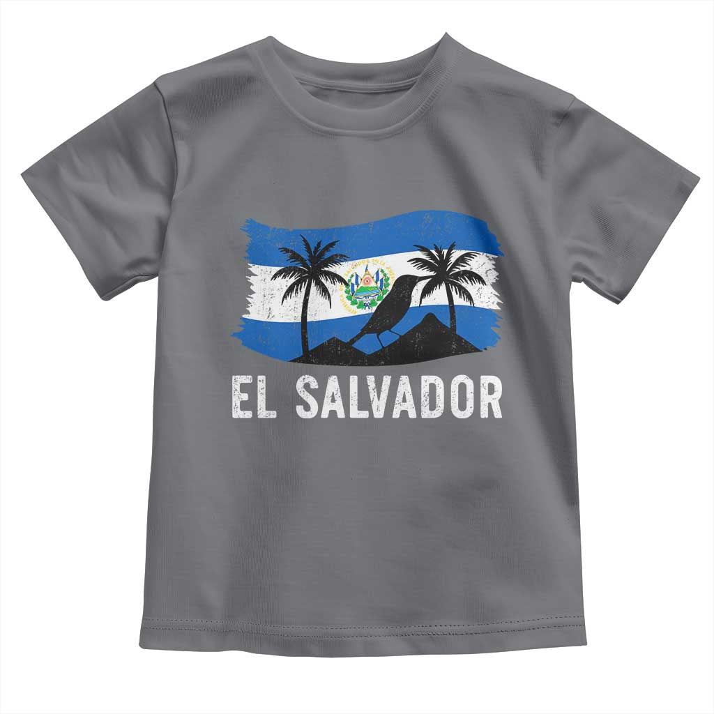 El Salvador Flag Toddler T Shirt Salvadoran Pride Torogoz Bird Palm Tree Volcano TS10 Charcoal Print Your Wear