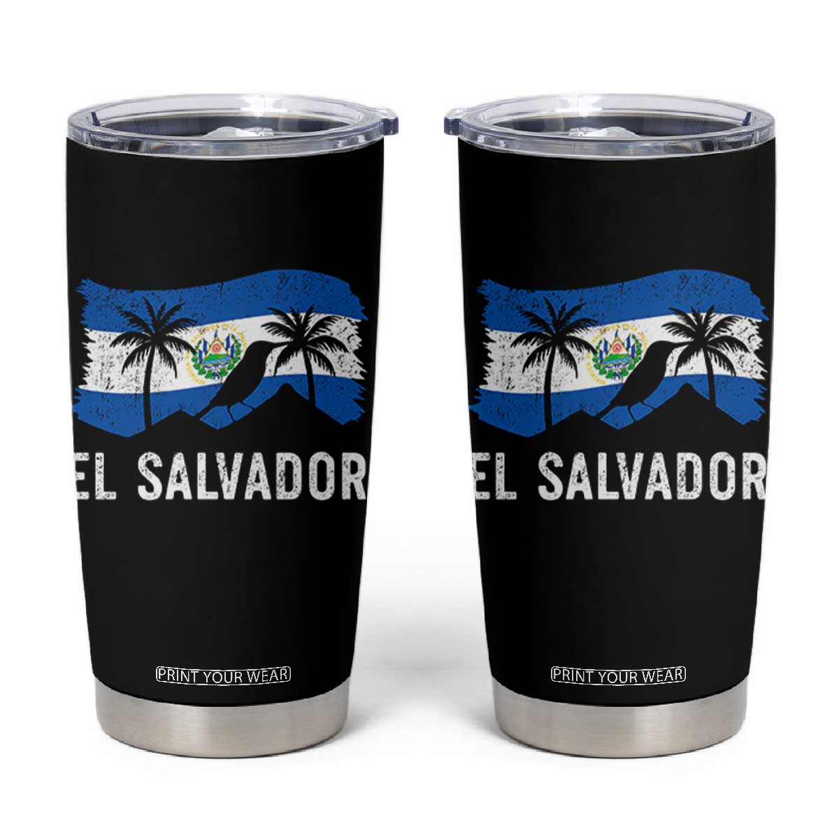 El Salvador Flag Tumbler Cup Salvadoran Pride Torogoz Bird Palm Tree Volcano TS10 Black Print Your Wear