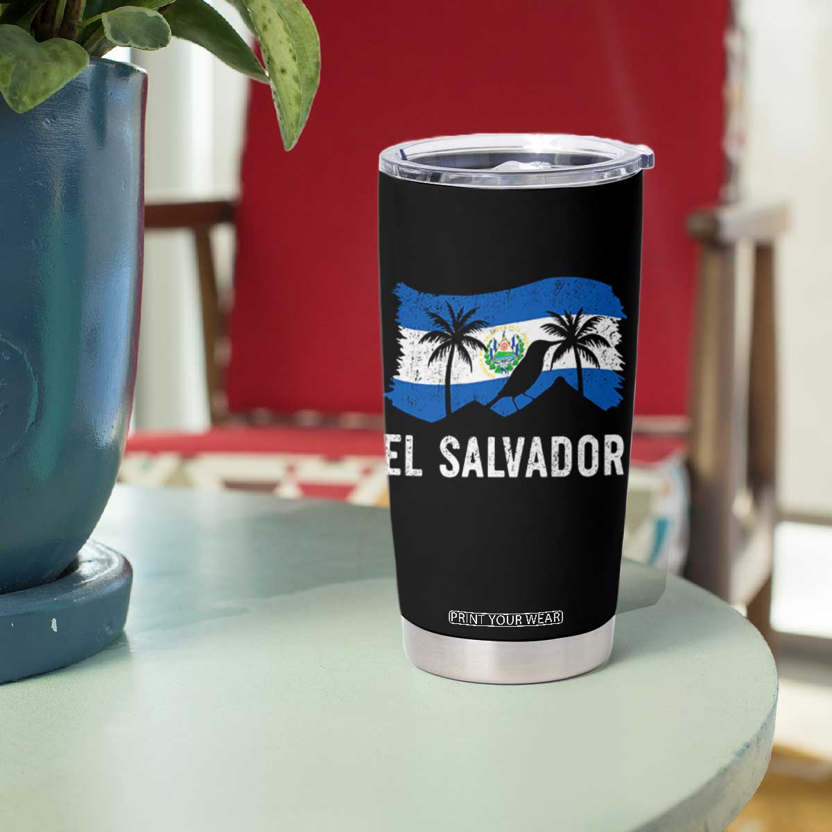 El Salvador Flag Tumbler Cup Salvadoran Pride Torogoz Bird Palm Tree Volcano TS10 Print Your Wear